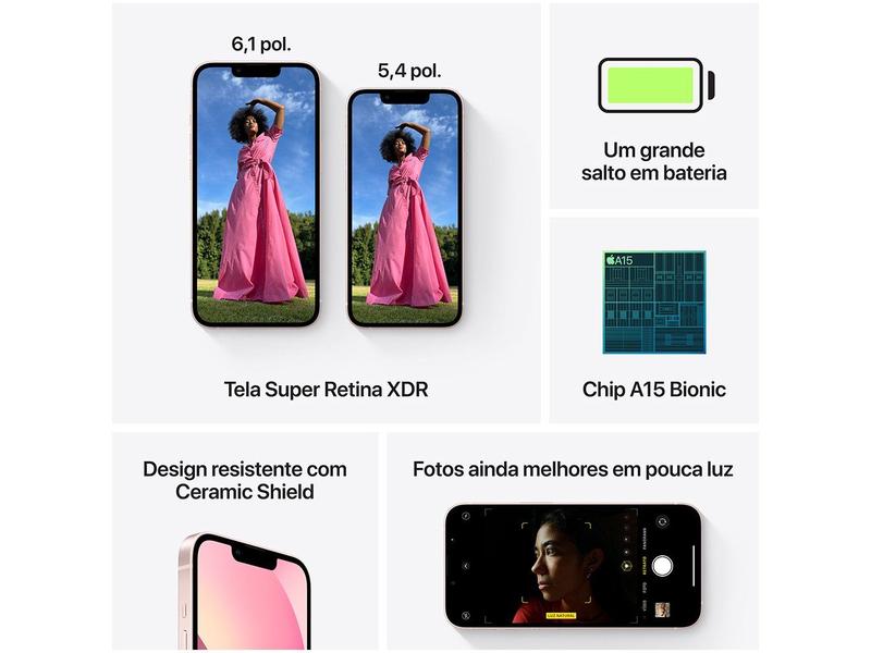 Apple iPhone 13 512GB Rosa Tela 6,1” - 12MP iOS - iPhone 13